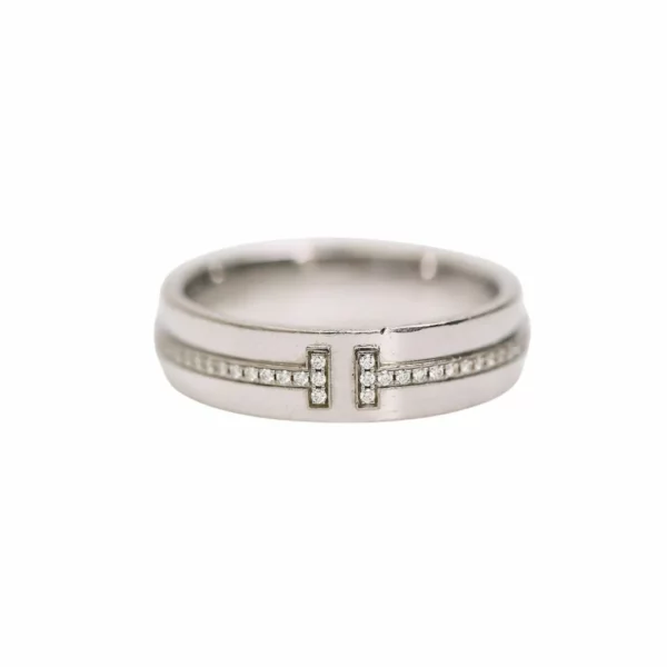 250410 直播編號 8 : 【二手】TIFFANY & CO. TIFFANY T 18K 白金寬版鑽石戒指 HK16 R79 E22993