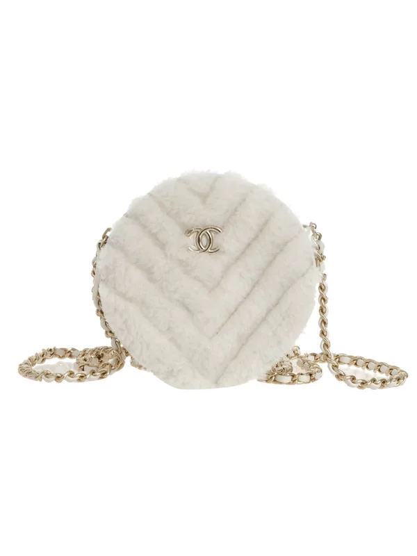 【二手】CHANEL 毛絨圓餅斜跨包