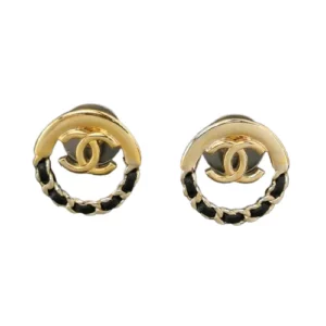 【二手】CHANEL CC 皮穿鏈耳環 AB7845 VV2549