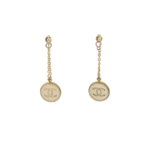 【二手】CHANEL CC 琺瑯金色耳釘 PD2032