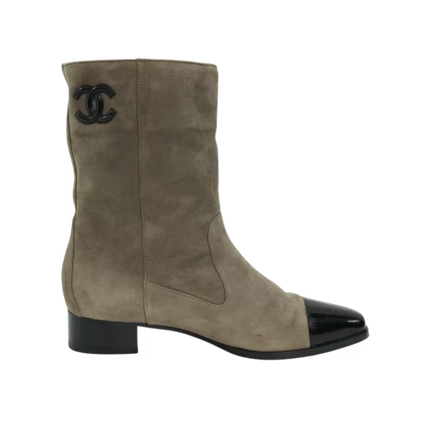 【二手】CHANEL LOGO 麂皮和皮革踝靴 37.5 G33923 E22146