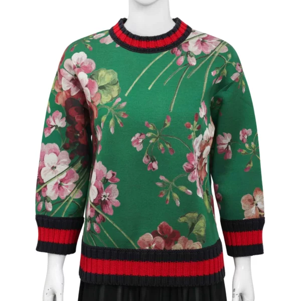 【二手】GUCCI 花朵印花莫代爾針織邊飾衛衣 XS E19294