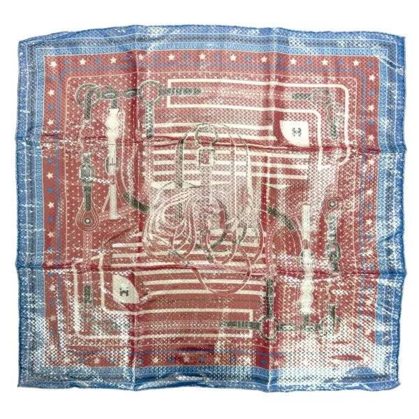 【未使用品】HERMES DISCO COACHING BANDANA 銀色閃爍塗層 絲巾 PD1835