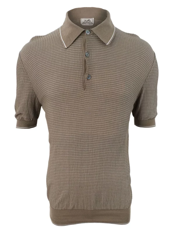 【二手】HERMES 格紋紋路POLO衫 S