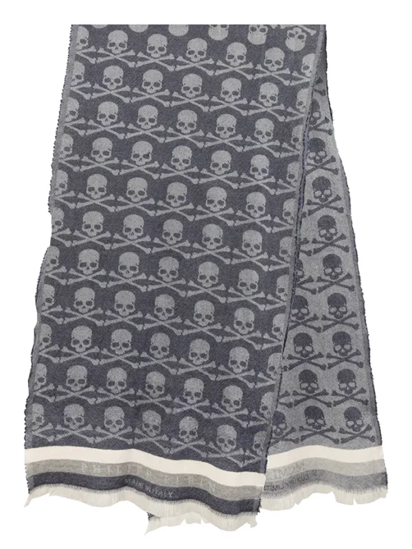 【二手】PHILIPP PLEIN 骷顱頭提花圍巾 180*47