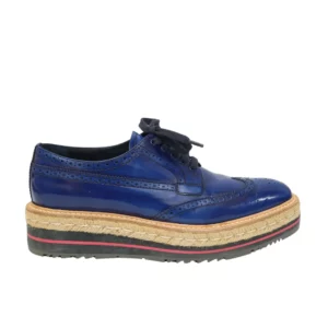 【全新】PRADA 皮革麻底厚底布洛克鞋 40.5 E20362