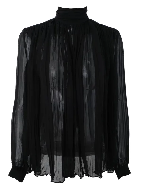 【二手】SAINT LAURENT 褶皺半透明罩衫 34