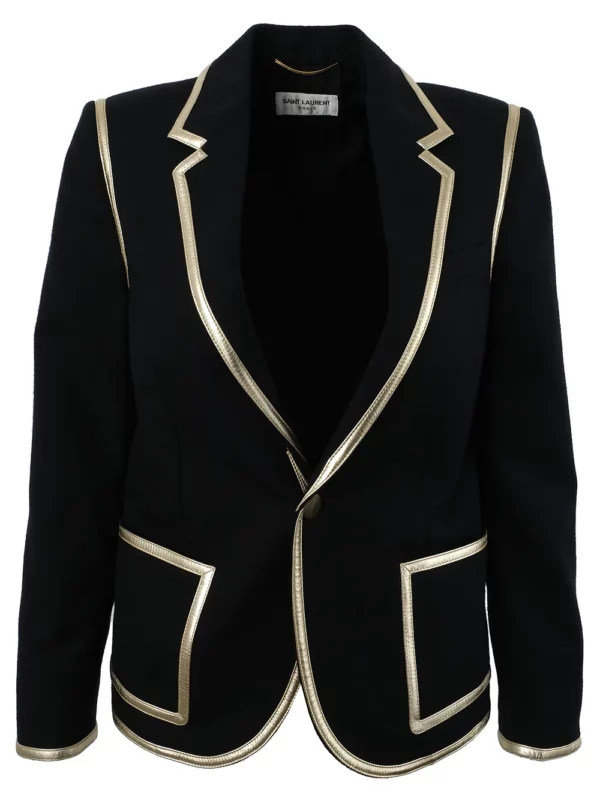 【二手】SAINT LAURENT 皮革飾邊西裝夾克 36