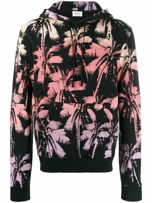 【二手】SAINT LAURENT 棕樹印花連帽衫 M