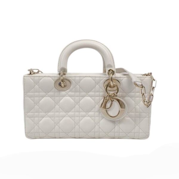 【二手】DIOR LADY D-JOY 漆皮白金手袋 PD3349